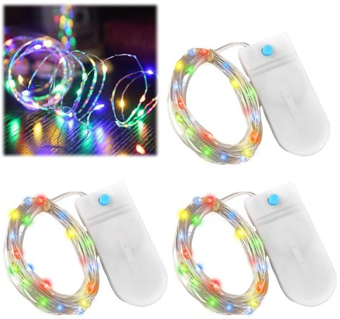 3 Pack Coloured Fairy Light Battery Operated 3M 30LED Copper Wire Fairy String Light Waterproof Remote for Indoor Outdoor Lighting Christmas Party Wedding Bedroom Jars Bottle Etc Decorating Multicolor