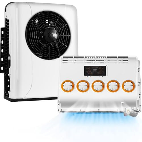 Climatiseur De Cabine De Camion 12V/24V, Mini Climatiseur De Stationnement éLectrique Divisé, Unité De Climatisation à Refroidissement Rapide Pour Semi-Bus, Camping-Car, Caravane,White-12V