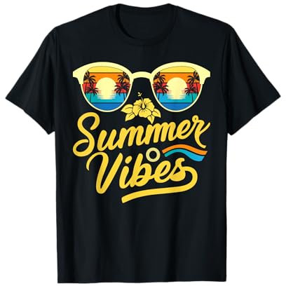 Summer Vibes Sunglasses With Palm Tree Funny Beach Life T-Shirt