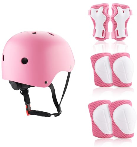 Gaethra Kids Helmet and Pads Set, Toddler Helmet for 3-10 Years Include 2 Knee Pads, 2 Elbow Pads, 2 Wrist Guards, 1 Helmet, Lightweight, Adjustable Kids Helmet for Skating,Cycling,Scooter BMX