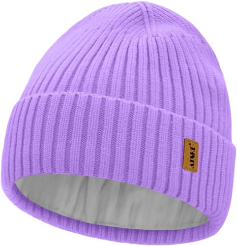 ATNKE Strick Beanie Mütze für Herren und Damen, Winter Weiche Bündchen Wollig Dehnbar Dick Warm Fleece Gefüttert Totenkopf Mütze Alltags Geschenke