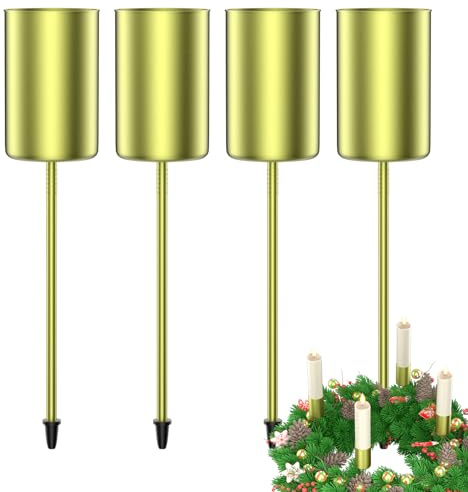 LanpoVista Kerzenhalter Adventskranz für Stabkerzen: 4er Set Advent Kerzenständer für Stabkerze | Stabkerzenhalter Metall für Weihnachten Deko & Tischdeko | Minimalistisch | Gold