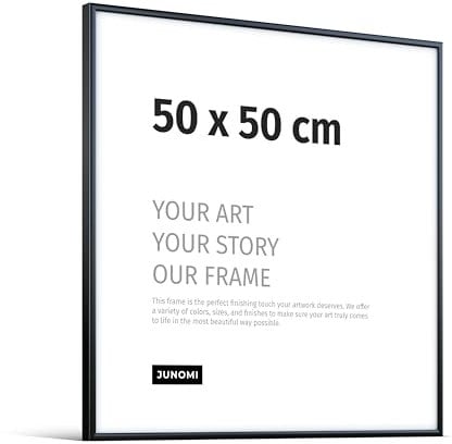 JUNOMI® Bilderrahmen 50x50 cm - Aluminium Metall Schwarz Matt - Schmaler Rahmen mit bruchsicherem Acrylglas - Moderner Posterrahmen für Fotos und Bilder