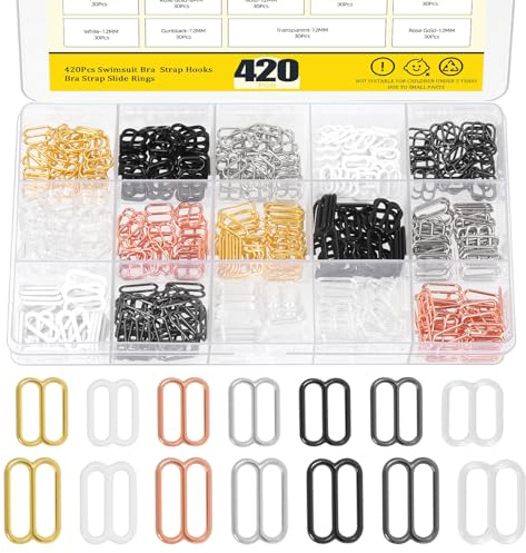 Mardatt 420PCS 8mm/12mm 7Colors Bra Strap Hooks Kit, 8 Shape Swimsuit Bra Strap Slide Replacement Bathing Suit Clips Clasp Adjustment Slider for Back Slip Dress Swimsuit Tops Lingerie