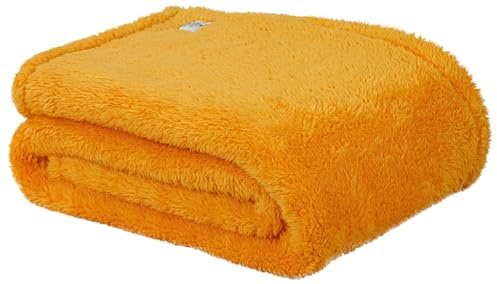 DoubleDry Teddy Kuscheldecke - 130x170 cm - Oeko-Tex Zertifiziert - Weiche Sofadecke - Flauschige Wohndecke - Gelb
