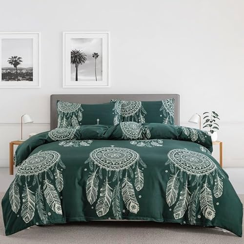 LYJKLST Bettwäsche 160x200 3teilig Bettbezug Traumfänger - Bettwäsche-Sets 160 x 200 cm mit 2 Kissenbezüge 80x80cm, ÖKO-TEX Bettwäsche Bedding Weißer Traumfänger Smaragdgrün