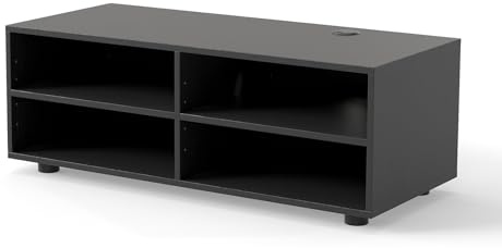 Multigot TV Stand for TVs up to 40/55, Wooden TV Console Table with 4/6 Storage Compartments, 3-Tier Media Console Unit Entertainment Centre for Living Room (Black, 4 Cubes-90 x 39 x 33cm)