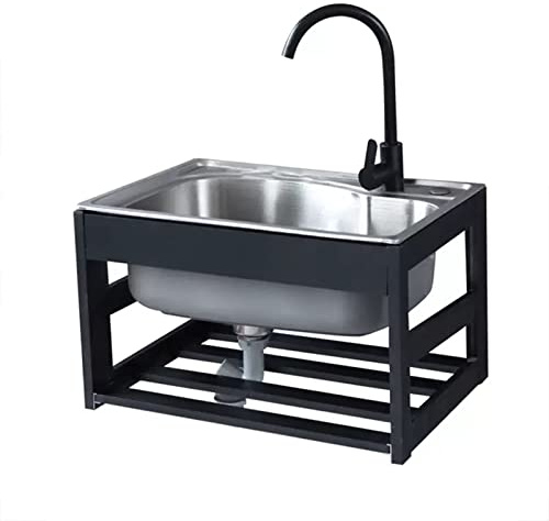 SnamicE Fregadero de Acero Inoxidable Independiente para Montaje en Pared, Fregadero Comercial para Restaurante, fácil de Limpiar, Plateado, con Grifo de Agua fría y ca,48 * 35cm