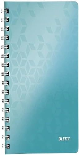Leitz WOW Collegeblock A5 liniert, 160 Seiten, 80 Blatt FSC-zertifiziertes Papier 80 g/m², Doppelspiralbindung, PP-Einband, Notizbuch mit Sichthülle und Lineal, Für Büro oder Schule, Eisblau, 46390051