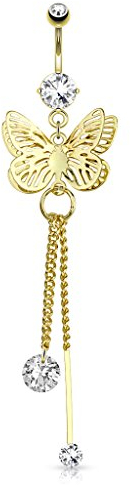 Autiga Bauchnabelpiercing 14 kt vergoldet Schmetterling Butterfly Nabelpiercing Bananabell Gold