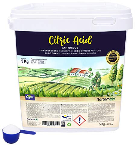 Nortembio Acide Citrique Écologique 5 kg – Acide Citrique Anhydre Concentré 100 % Pur Certifié – Intrant pour Production Biologique – Nettoyage Domestique Polyvalent – Sans OGM – E-Book Offert