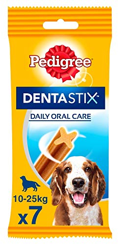 Pedigree Hundesnacks Hundeleckerli Dentastix Medium Tägliche Zahnpflege für mittelgroße Hunde 10-25kg, 70 Sticks (10 x 7 Sticks)
