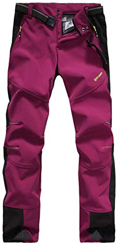 Lakaka Damen Trekkinghose Warm Softshell Fleece Lang Wasserdicht Schnelltrocknen Camping Wandern Trekking Hosen (EU M (Tag XL), Red)