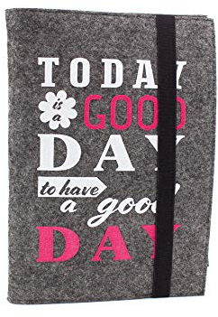 Luxflair Edles Filz Notizbuch in dunkelgrau, Flock-Aufdruck Today is a good day to have a good day, A5 kariert 50 Seiten Notizblock, edler Einband oder Umschlag als Hefteinband oder Hülle geeignet