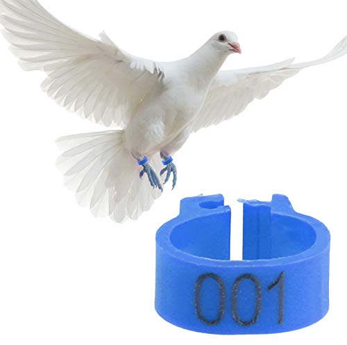 HEEPDD Vogelbeinbänder, 100 Stück Nummerierte Kunststoffringe 8mm, Markierungsringe für Geflügel, Tauben, Hühner und Papageien, 001-100 Nummerierung, Blau