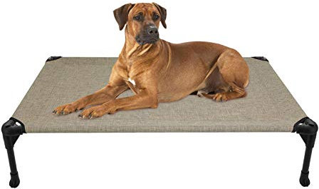 Veehoo Hundeliege Outdoor, Erhöhtes Hund Haustierbett Hundebett Outdoor Grosse Hunde aus Waschbar & Dauerhaft Textilene Netzstoff für Innen Außenbereich, Beige L 107 x B 76 x H 18 cm