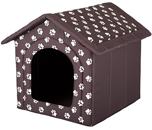 millybo Hundehöhle Hundebett Hundehaus Hundehütte R1-R6 (R2 (44 x 38 cm), braun mit Muster (Pfötchen))