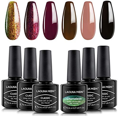 Lagunamoon Gel Nail Polish,Peacock Theme 6 Colours Set Soak Off UV LED Nail Varnish Kit 8ML Each Bottle