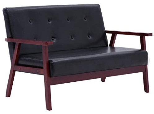 Festnight 2-Sitzer-Sofa Couch Loungesofa Wohnzimmersofa Polstersofa Loungesofa Sitzmöbel Bettsofa Futon Bed Sofa Sitzbank Loungebank Polsterbank Schwarz Kunstleder 113,5 x 67 x 73,5 cm