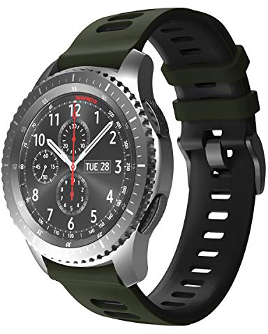 NotoCity 22mm Universal Ersatz Armband für Garmin vivoactive 4/ Huawei Watch GT 2/ Huawei GT 2e/ Samsung Galaxy Watch 46mm/ Amazfit GTR 2e/ GTR2/ Quick-Fit Silikon Uhrenbänder (Armee grün-Schwarz)