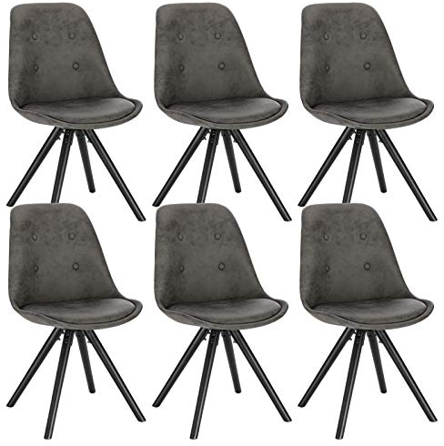WOLTU Esszimmerstühle 6er Set, Küchenstuhl, Skandinavisch Design, schminktisch Stuhl, Loungesessel, Polsterstuhl, Retro Design Gepolsterter Stuhl, Sitzfläche aus Stoffbezug, Anthrazit, BH268an-6