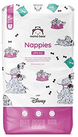 Marchio Amazon - Mama Bear Disney Pannolini ultra-asciutti, Taglia 5+ (11-17 kg), Bianco, 72 Unità
