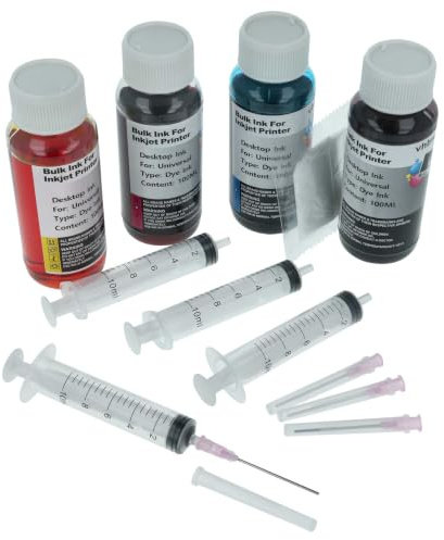 vhbw 4X Nachfülltinte kompatibel mit Canon Drucker | Refillset Dye Cyan, Dye Magenta, Dye Schwarz, Dye Yellow, 100ml