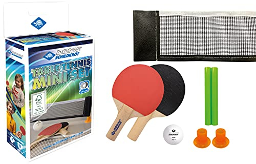 Donic-Schildkröt Tischtennis-Mini-Set FSC, Tischtennis im Miniformat, 2 FSC-Schläger, Netz mit Saugnapfpfosten, 1 Tischtennisball, in neuer Kartonverpackung, 788460