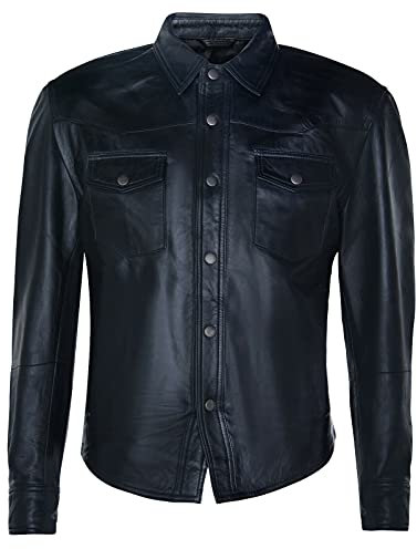 Infinity Leather Camicia Giacca da Uomo in Vera Pelle Nera Effetto Jeans Stile Camionista Slim Fit M