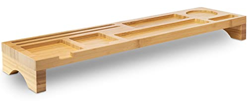 Rubberneck Bambus Schreibtisch Organizer mit Handy-, Tablethalterung - für Tastatur, Maus, Büro Zubehör - 60 x 16 x 6,2 - Beige