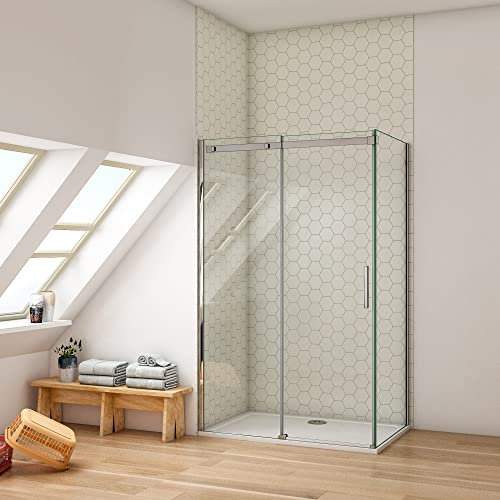 Ducha Casa 150x90x195cm Mampara de ducha corredera tres hojas(una corredera), 8mm cristal templadol antical, marco de aluminio cromado