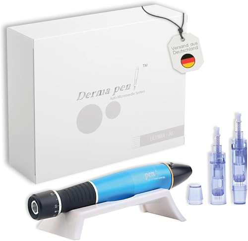 P-Beauty - Dermapen Gerät A1,Elektrisch - Microneedling Gerät für Anti Aging, Hautverjüngung, Aknenarben, Pigmentflecken - Verstellbare Arbeitstiefe 0,25-3mm - inkl. 2 Aufsätze mit Micronadeln