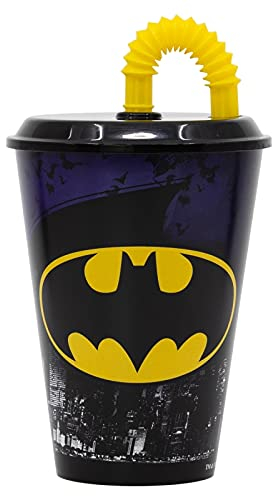 Gold1 Kids Character Sports Tumbler 430ML Drinking Re-usable Plastic Cup with Straw (Batman)