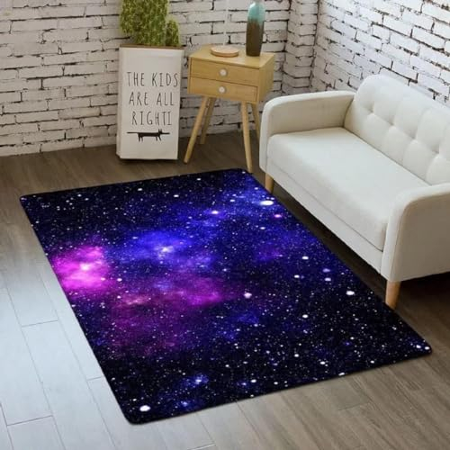 Blau-violetter Galaxie-Sternenhimmel-Vorleger, groß, für Schlafzimmer, Wohnzimmer, Esszimmer, Universum, Weltraum, Bodenmatten, waschbare Pads, rutschfeste Flanell-Teppiche, 1,5 x 2,4 m
