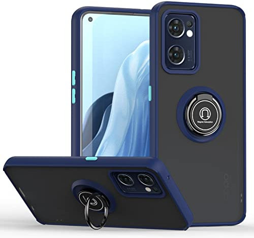 XINYEXIN Hülle für Oppo Find X5 Lite Oppo Reno7 5G 6.43, Anti-Scratch Stoßfest Handyhülle mit Ringständer, Durchscheinend PC Back + Soft TPU Bumper Case Cover - Königsblau