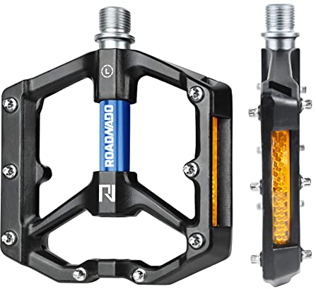 ROADNADO Fahrradpedale mit Reflektoren 9/16 Zoll CNC Aluminium Flat Pedale Fahrrad rutschfest Ultraleicht Abgedichtete Lager Cube Pedale MTB für Mountainbike Rennrad (Blau)