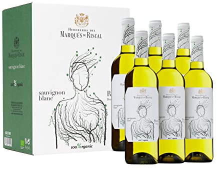 Marqués de Riscal - Vino blanco Sauvignon Blanc Denominación de Origen Rueda, Variedad 100% Sauvignon, 100% Organic con certificación ecológica - Caja de 6 botellas de 750 ml