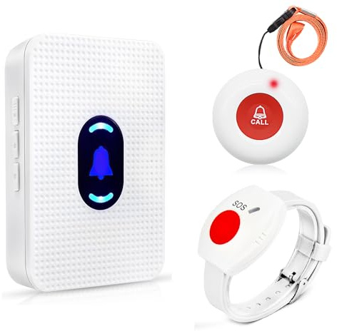 DAYTECH Wireless Call Button for Elderly 1 Receiver 1 Button 1 Wrist | Personal Alarms for Elderly 110dB Loud Plug in Alert, 500Ft Range, Senior Alarm Home Care, Bedside Bathroom Use