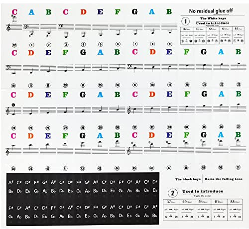 Klavier Keyboard Note Aufkleber,Klaviertasten Aufkleber für 37/49/54/61/88 Tasten Piano Keyboard Notes Stickers Transparent und Abnehmbar für Kinder und Anfänger