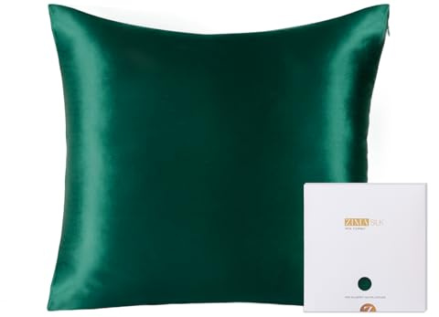 ZIMASILK 100% Mulberry Silk Pillowcase for hair and skin, 80x80 cm, 1pc | Both Sides 19 Momme Premium Grade 6A Silk, Soft & Smooth, 600 Thread Count, Hidden Zipper, Gift for Women Men，Blackish Green