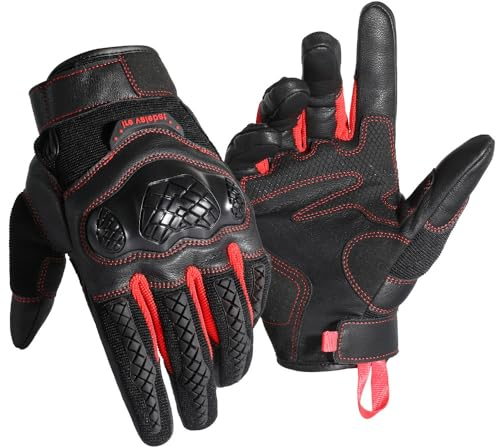 WTACTFUL Motorradhandschuhe Herren Damen, Touchscreen Motorrad Handschuhe Herr für Motorradrennen, Taktische Handschuhe, Mountainbike Radfahren, Motorradfahren, Motorcross, Fahrradhandschuhe Rot M
