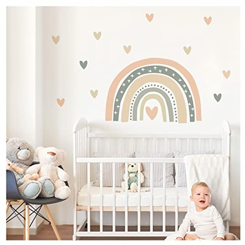 Little Deco Wandsticker Kinderzimmer Regenbogen mit Herzchen Wandtattoo Wandaufkleber für Babyzimmer Wanddeko DL940-3