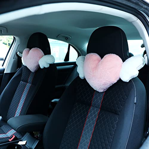 Macarrie 2 Pcs Heart Plush Car Headrest Pillow Angel Wings