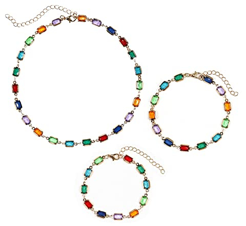 Kristall Schmuckset für Damen und Mädchen Halskette Fußkettchen Armband Set in Gold Strass Schmuck set Geschenk für Frauen Geburtstag Weihnachtssegen Festivalgeschenk