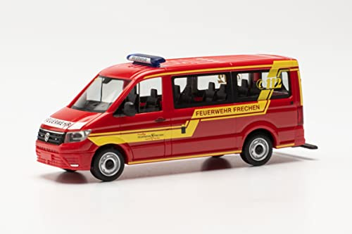 herpa 097253 Modellauto VW Crafter FD Bus „Feuerwehr Frechen MTW 2“, originalgetreu im Maßstab 1:87, Auto Modell für Diorama, Modellbau Sammlerstück, Deko Miniaturmodelle aus Kunststoff, Mehrfarbig