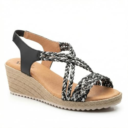 Sandales compensées femme en cuir, brides tressées confortables, semelle | antidérapante légère, nu-pieds d’été élégants pour marche, vacances, ville et tenues casual chic