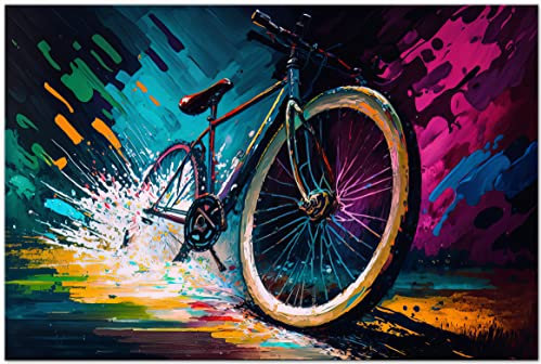 PRINTONIA Bild auf Leinwand 120x80cm Fahrrad Rad MTB Mountainbike Abstrakt Radsport Art Bilder Dekoration Wandbild Kunstdruck