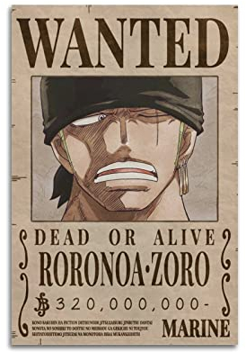 INKLOT Anime Zoro Bounty Wanted Poster, dekoratives Gemälde, Leinwand, Wandposter und Kunstbild, modernes Familien-Schlafzimmer, 30 x 45 cm