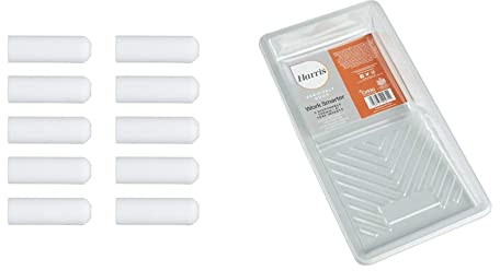 Harris Seriously Good Woodwork Gloss Mini Roller Sleeves | 10 Sleeve Pack | 4 & SGOOD 4 5 Paint Tray Liners
