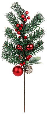 ZHDOKA Ramo di Pino a Bacca Rossa, 19 Pollici Palline di Natale Artificiali Innevate Spray Finta Pigna Stelo Floreale Albero di Natale Pick Smerigliato Spray di Agrifoglio per Decorazioni per Le(#1)